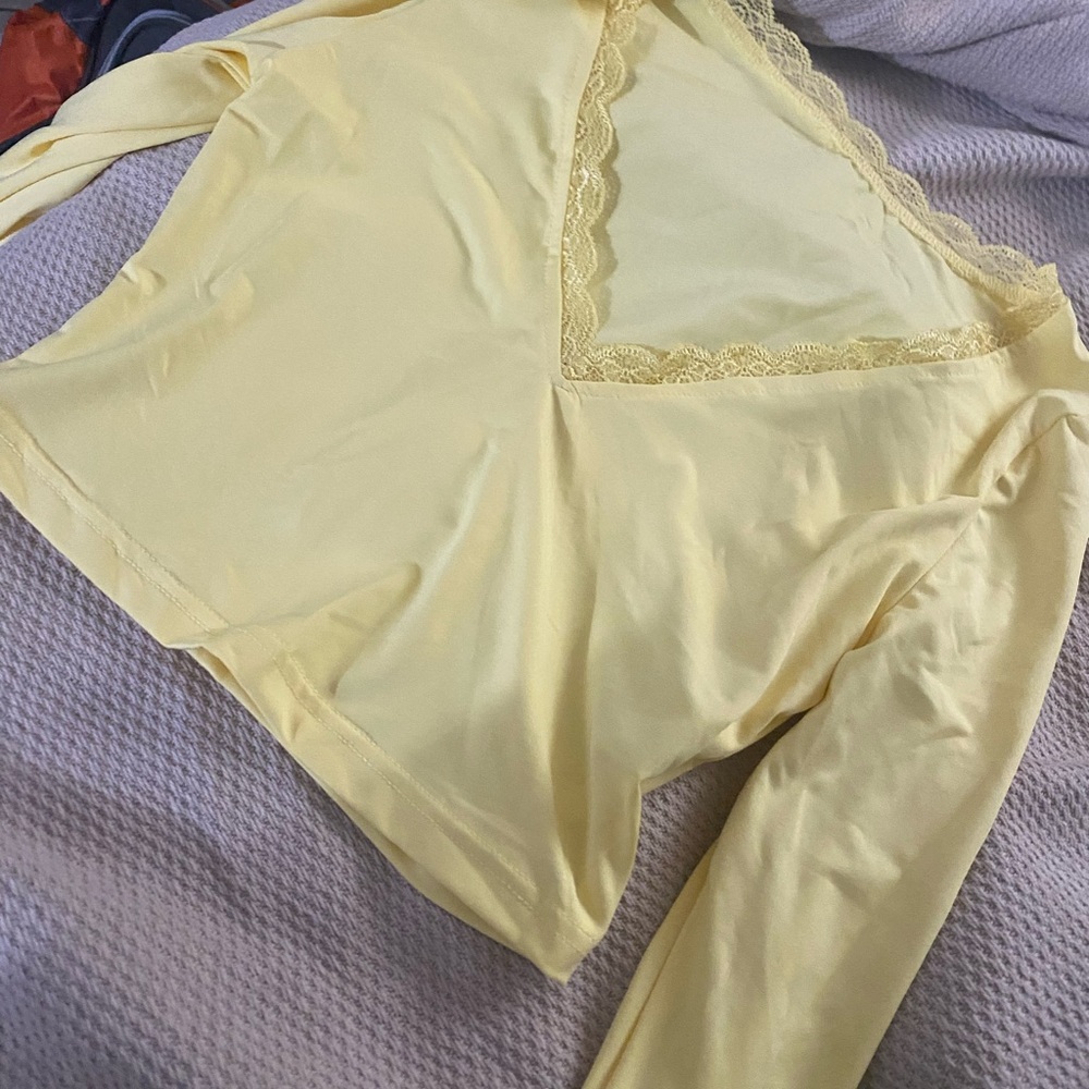 Yellow Lace Trim Sleepwear Top and Pants set